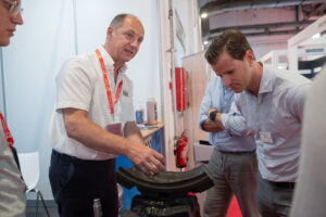 Steve showing customers a section of demo tyre.